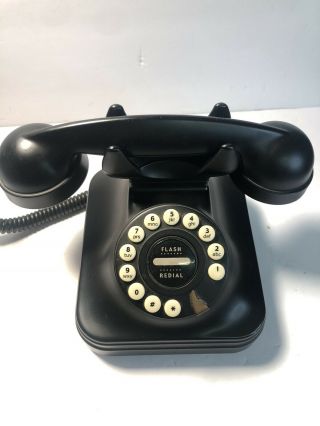 Pottery Barn Grand Vintage Retro Style Black Push Button Telephone Corded Phone