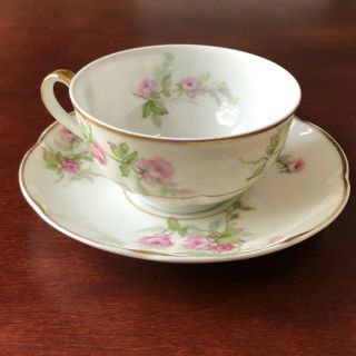 Theodore Haviland China Limoges France Tea Coffee Cup With Saucer Pink Rose