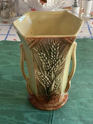 Vintage Mccoy Brown Wheat Pattern Double Handled Vase