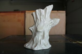 Vintage Tree Trunk Belleek White Vase Green Mark 6 - 1/2” High