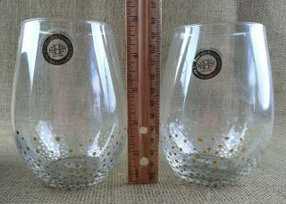 Set of 2 Fitz and Floyd Gold Luster Stemless Wine Glasses Barware 2
