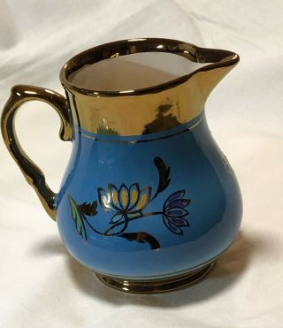 Wade Pottery Vintage Luster Blue Pitcher Hand Painted Flowers England 4