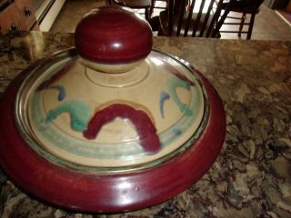 Pottery Server With Lid/ Very Large,  Heavy Pc.  Tiny Chip And Minor Repair.  Looks