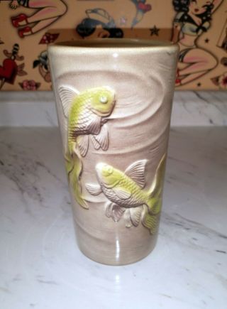 Royal Copley Gray With Green Raised Ceramic Koi Fish Vase