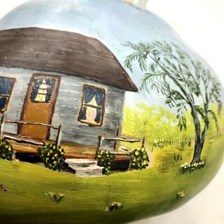 Gourd Art Decor Hand Painted Country House & Barn Landscape Scene Vintage