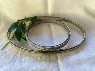 Two Vintage Cork Lined Metal Embroidery Hoops Rings 5 " Round And 8.  5 " Oval