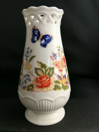 Vase Aynsley Cottage Garden Small Vase,  4 " Tall,  Blue Butterfly,  Bird,  Flowers