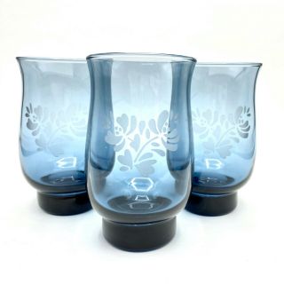 3 Blue Libbey Pfaltzgraff Yorktown Water Juice Glasses 14oz Tumblers Vintage