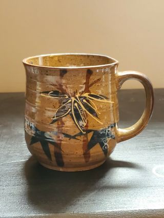 Vtg Otagiri Glazed Stoneware Coffee Mug Blue Flower Brown Speckled Japan Cup