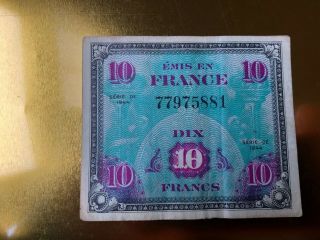 Vintage Emis En France 10 Francs Dix Series 1944 French Currency Money Banknote