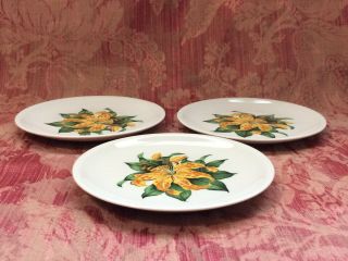 3 Vtg.  Paden City Pottery Golden Scepter Yellow Tiger Lilly 6 3/8 " Salad Plates