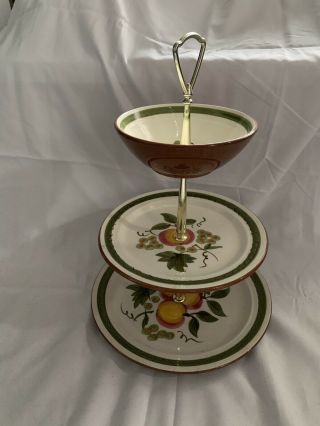 Stangl Vintage Fruit Pattern 3 - Tiered Serving Dish Hand - Painted Pottery