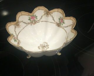 Vintage Nippon Hand Painted Footed Bowl With Flowers