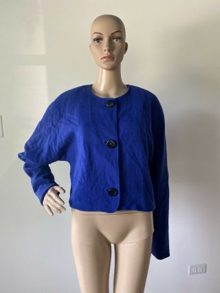 Vintage 1980’s Lavantino Royal Blue Wool Collarless Jacket Coat Blazer 14 L/xl