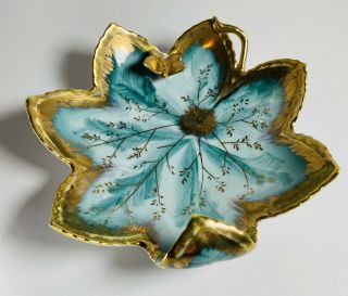 Vintage Lefton China Leaf Trinket Dish Hand Painted Gold Trim 5881 6”