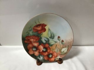 Vintage Thomas “sevres” Bavaria 8 1/2” Plate Gold Rim Hand Painted Red Poppies