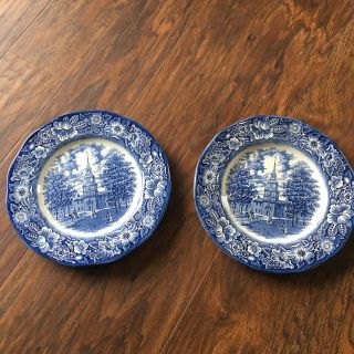 Liberty Blue Staffordshire Independence Hall Dinner Plates Set Of 2