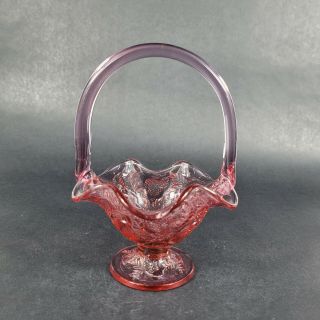 Vintage Fenton Inverted Strawberries Pink Glass Basket