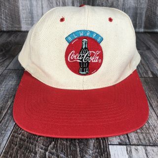 Vintage 90s Always Coca Cola Pop Snapback Hat Cap Advertising Beige One Size Osf