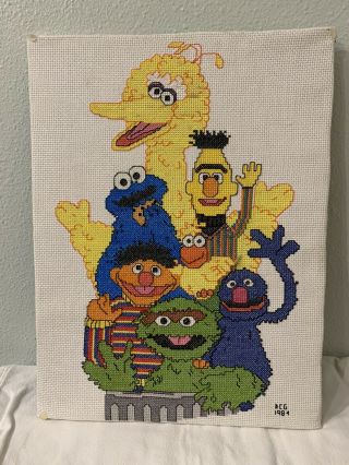 Vintage 1984 Sesame Street Counted Cross Stitch Completed Paragon Needlecraft