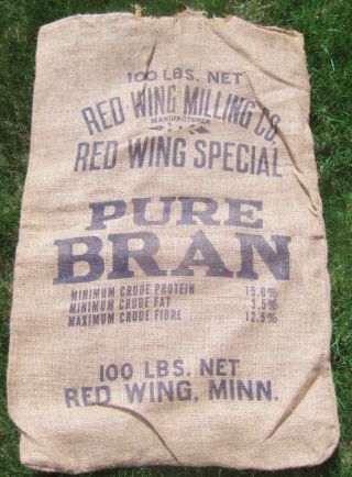 Vintage Red Wing Milling Co Pure Bran Burlap Feed Sack Bag Minnesota Mn Minn