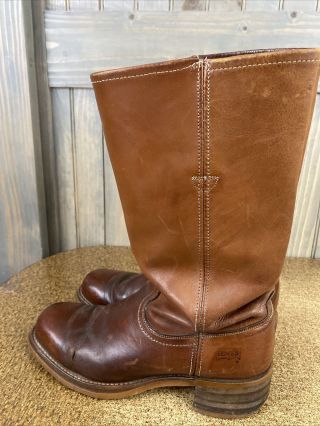 Vintage Levis Brown Leather Square Toe Motorcycle Western Boots Mens Sz 10