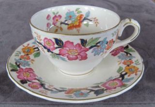 Grindley Old China Marlborough Royal Petal Cup And Saucer Trimmed In Gold