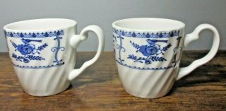 Set Of 2 Johnson Bros.  " Indies Blue " Mugs Blue Floral Design,  Swirled
