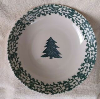 Folk Craft By Tienshan Pine Tree Green Sponge Pattern Large Round Serving Bowl