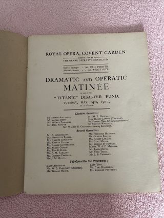 Royal Opera House Programme 1912 Matinee “titanic” Disaster Fund Covent Garden
