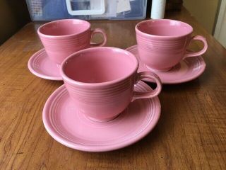 Fiestaware - Set Of 3 - Retired - Rose Cups And Saucers