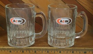 Vintage Small A&w Root Beer Logo 3 " Tall Heavy Glass Mug Miniature Shot Glass X2