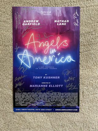 Angels In America Broadway Window Card Signed By Andrew Garfield,  Nathan Lane