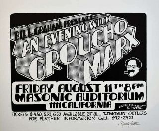 Groucho Marx Concert Poster Randy Tuten Signed San Francisco 1972