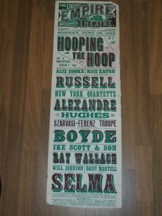 1903 Liverpool Empire Theatre Poster Hooping The Hoop In A Motor Car By A Lady
