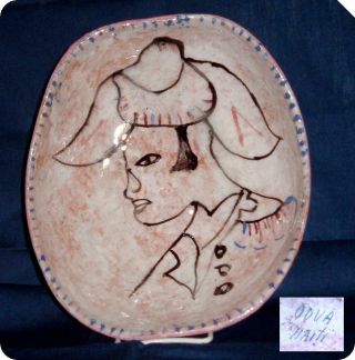 Ooak Vintage Bowl Hand Made,  Painted Signed,  Odva,  Haiti 9½x8½x3 " Deep Sponged Pink