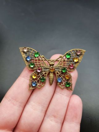 Vintage Antique 1930s Czech Filigree Glass Butterfly Brooch