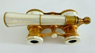 Antique French Lemaire Paris Mother Of Pearl Opera Glasses Telescoping Handle