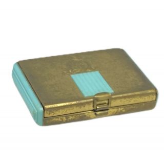 Vintage Coty Brass Turquoise Bakelite Miniature Mirror Powder Compact
