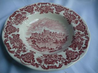 Wedgwood Transferware Royal Homes Of Britain Pink Rimmed Soup Bowl