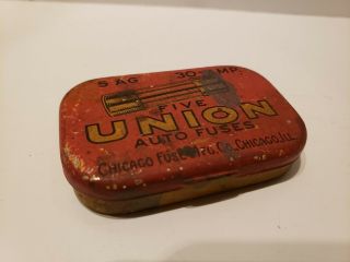 Vintage Union Auto Fuse Tin Chicago Fuse Mfg.  Co With Fuses