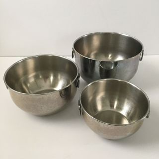 Vintage 3 Nesting Mixing Bowls Stainless Steel Set Double Thumb Ring