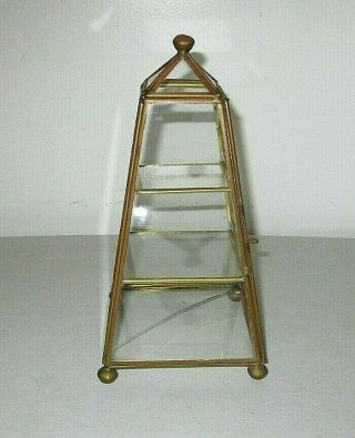 Vintage Miniature Brass Glass Pyramid Curio Trinket Display Footed Case