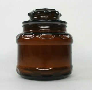 Vintage Small Brown Dark Amber Glass Apothecary Canister Jar With Starburst Lid