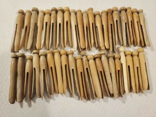 Vintage 20 Wooden Clothes Pins Crafts Round Flat Top Clothespins Weathered