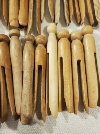 Vintage 20 Wooden Clothes Pins Crafts Round Flat Top Clothespins Weathered 3