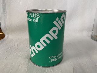 Vintage 1970’s Green Champlin S - 3 Plus Cardboard Motor Oil One Quart Can Empty