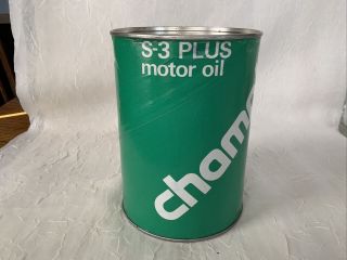 Vintage 1970’s Green Champlin S - 3 Plus Cardboard Motor Oil One Quart Can Empty 2