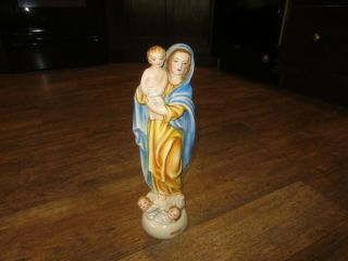 Vintage Ceramic Porcelain Mary Baby Jesus Statue 14.  5 " Angels At Feet Religious