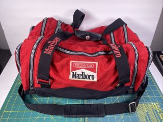 Vintage Marlboro Unlimited Red/black Duffle Bag Sports 5 Pockets Hd Zippers